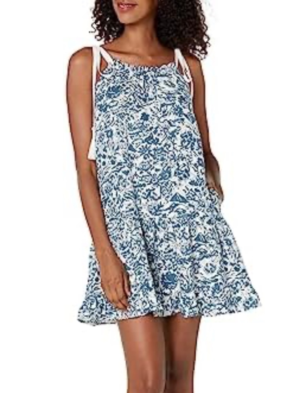 NWOT Joie Nala Floral Mini Dress Ivory & Teal Blue Tie-Shoulder Size Medium